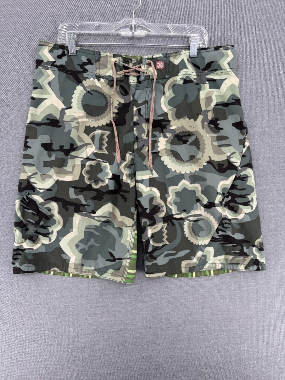 Vtg Element Board Shorts Mens 36 10" Camo Grunge Swim Trunks Drawstring Y2K